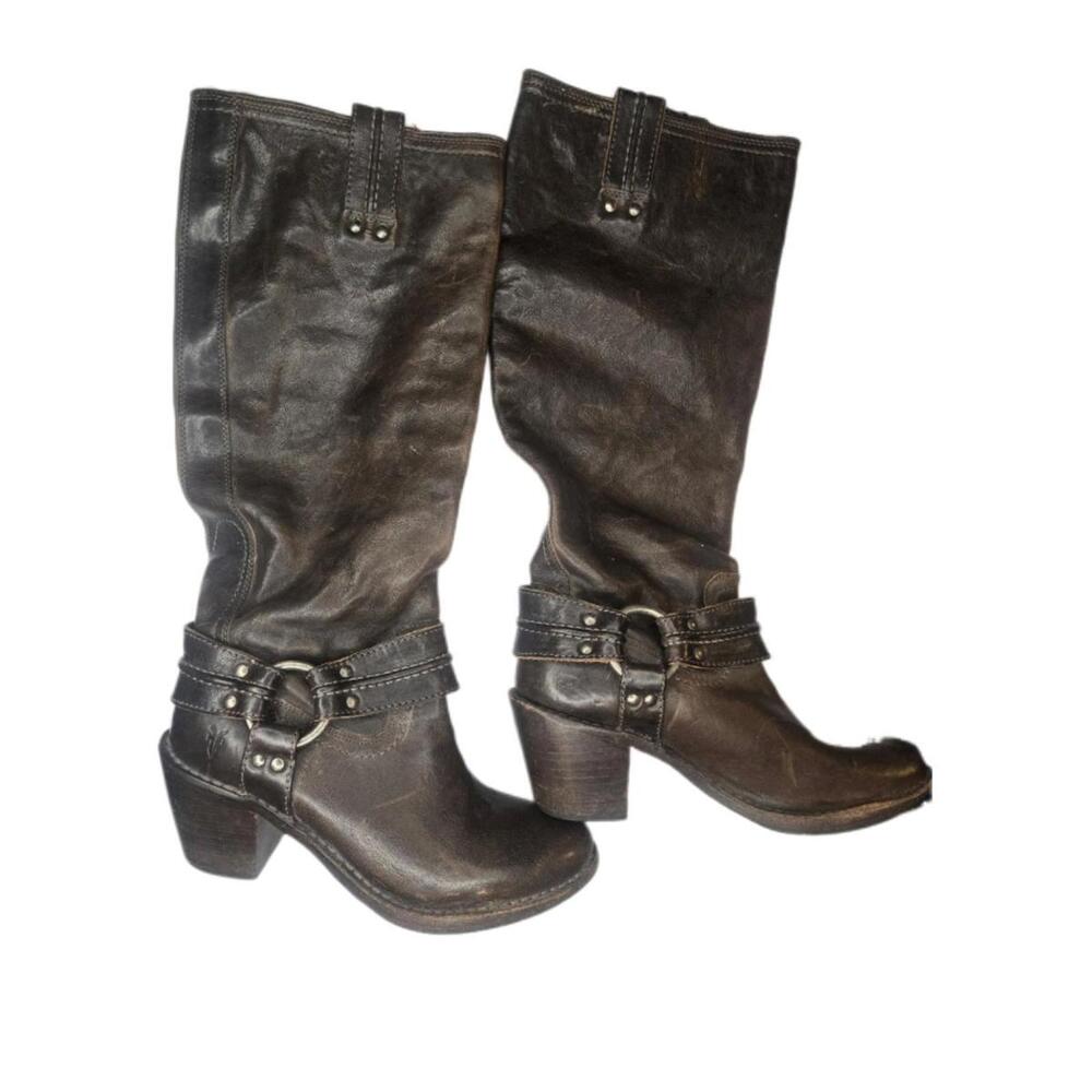 Frye Carmen Harness 77848 Women’s Buckle Leather Tall Riding Moto Boots 7B